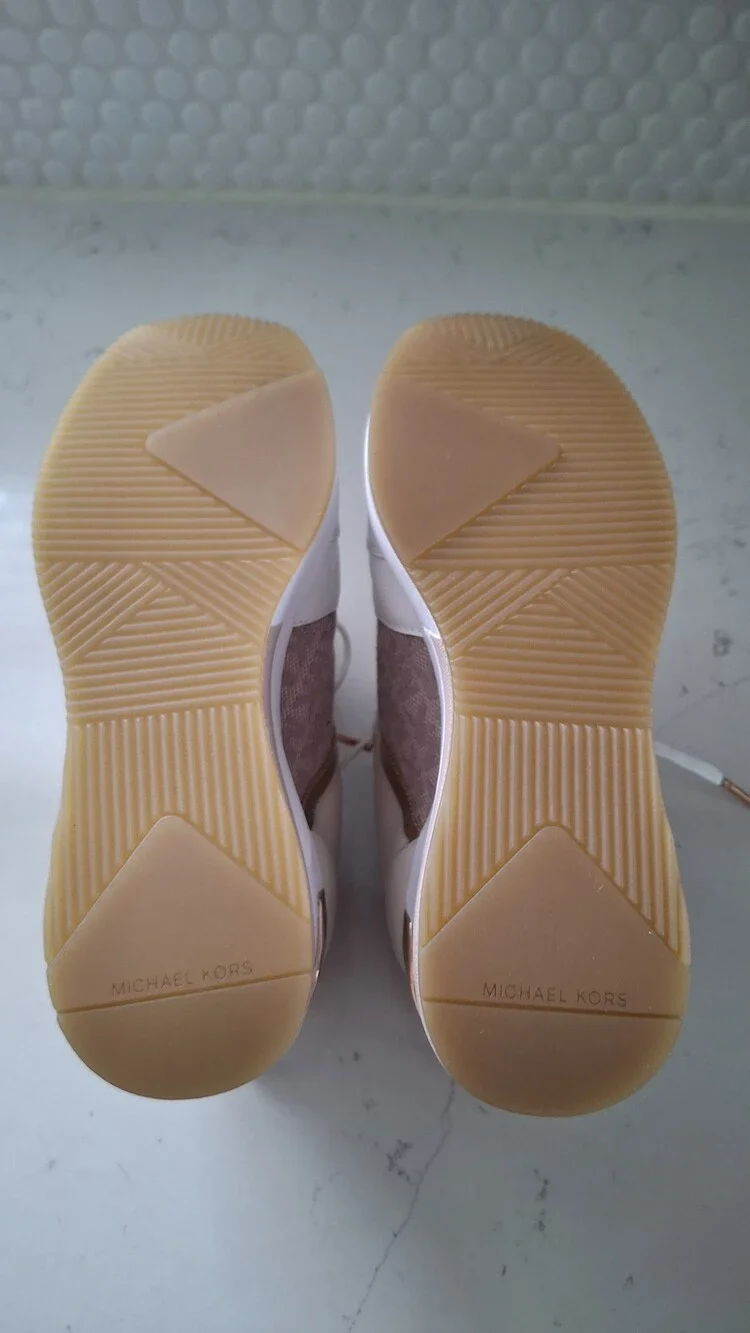 MICHAEL Michael Kors Georgie Trainer Sneakers White & Rose Gold Size 6M Like New